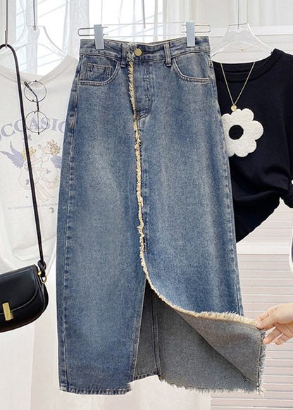 Loose Blue Side Open High Waist Denim Skirt Summer Ada Fashion