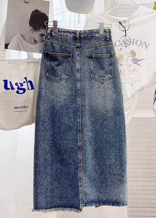 Loose Blue Side Open High Waist Denim Skirt Summer Ada Fashion