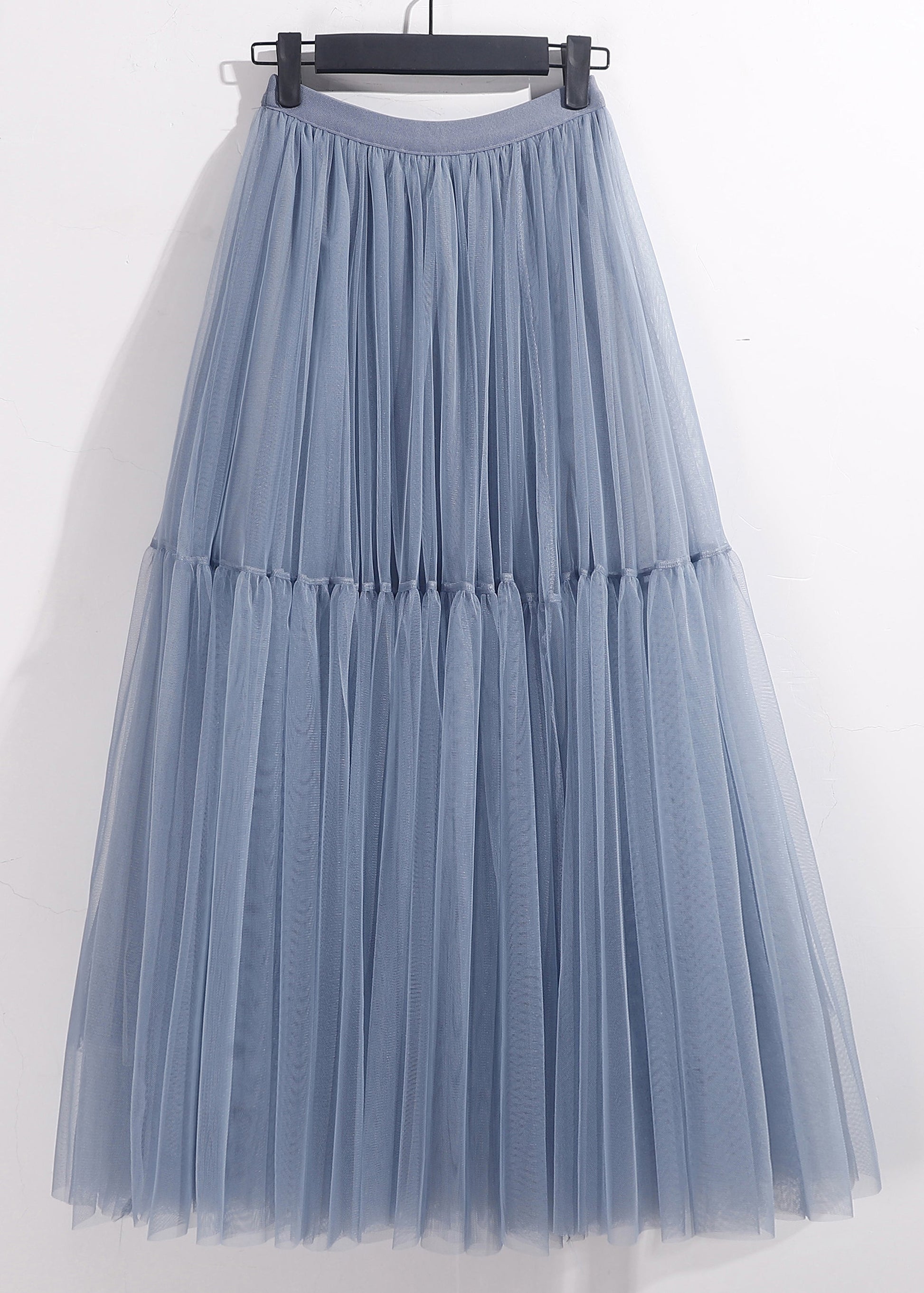 Loose Blue Solid High Waist Tulle Pleated Skirt Ada Fashion