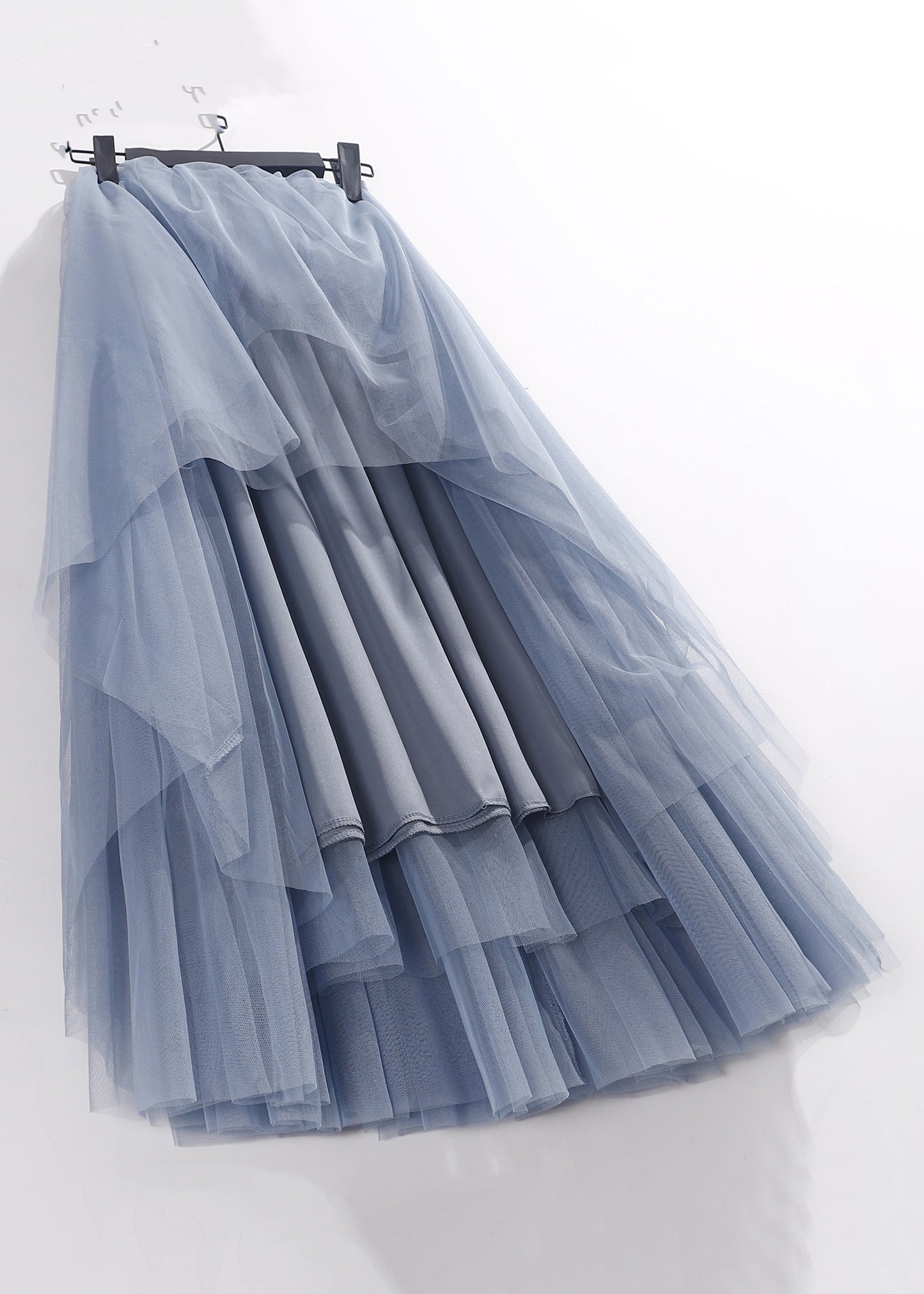 Loose Blue Solid High Waist Tulle Pleated Skirt Ada Fashion