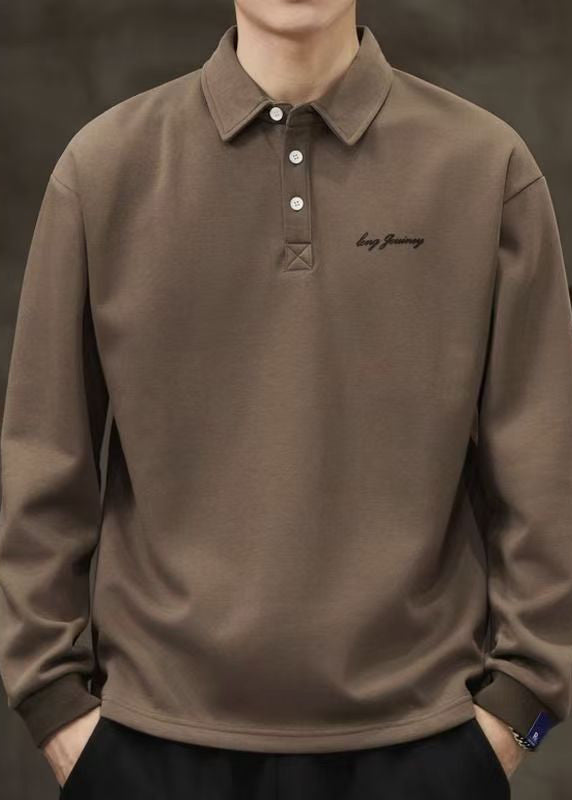 Frühling Solid Button Baumwolle Lose Kaffee Männer TC017 Shirt Polo