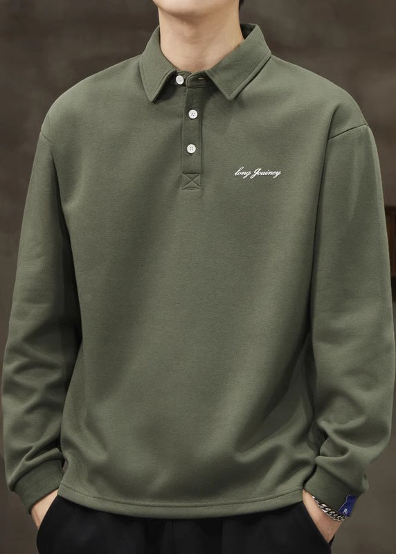 Frühling Solid Button Baumwolle Lose Kaffee Männer TC017 Shirt Polo