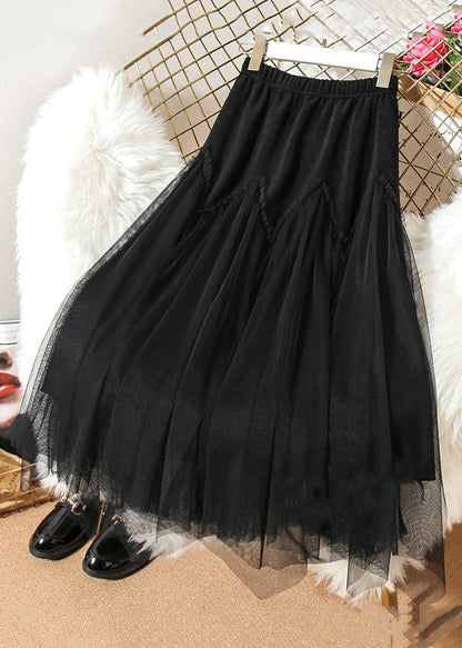 Loose Coffee Ruffled Elastic Waist Patchwork Tulle Skirts Spring Ada Fashion