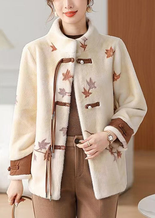 Loose Coffee Stand Collar Pockets Mink Velvet Coat Winter RC010