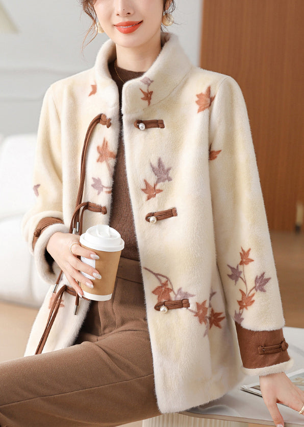 Loose Coffee Stand Collar Pockets Mink Velvet Coat Winter RC010