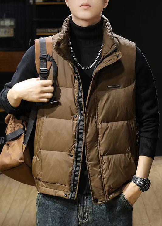 Loose Coffee Zip Up Pockets Men Puffer Vest Winter EQ039