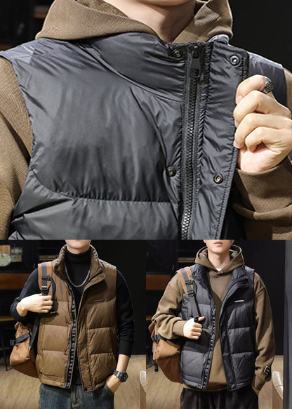 Loose Coffee Zip Up Pockets Men Puffer Vest Winter EQ039