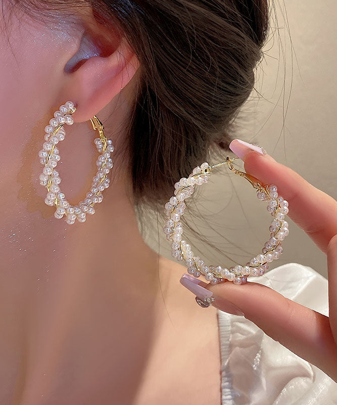 Boucles d'oreilles créoles en perles, alliage de cuivre et or