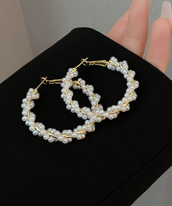 Boucles d'oreilles créoles en perles, alliage de cuivre et or