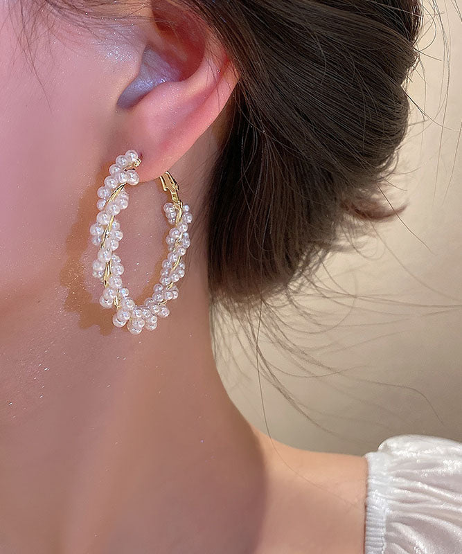 Boucles d'oreilles créoles en perles, alliage de cuivre et or