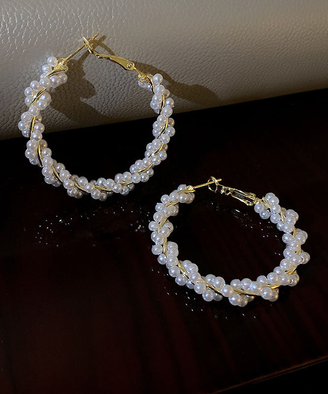 Boucles d'oreilles créoles en perles, alliage de cuivre et or