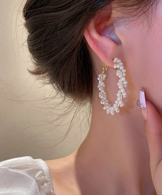 Boucles d'oreilles créoles en perles, alliage de cuivre et or