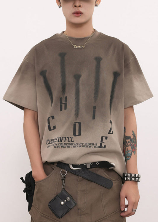 Loose Gradient Color O Neck Alphabet Cotton Mens T Short Sleeve LK048