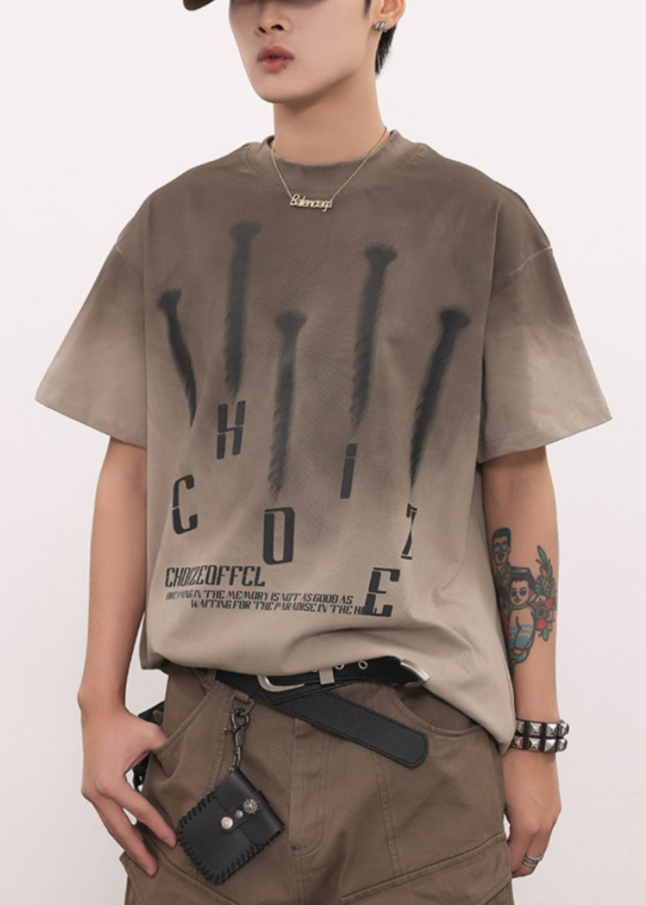 Loose Gradient Color O Neck Alphabet Cotton Mens T Short Sleeve LK048