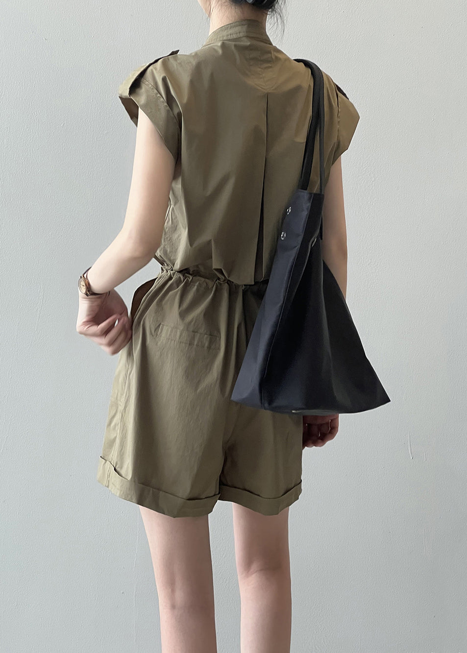 Loose Green Pockets Drawstring Linen Jumpsuit Summer QE033