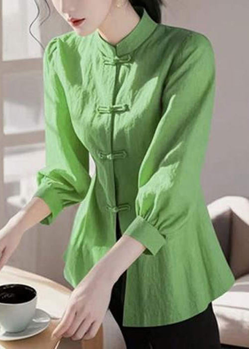 Cotton Collar Bracelet Stand Green Loose Button Blouse Sleeve