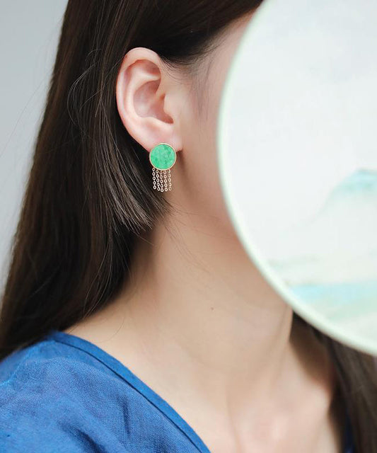 Boucles d'oreilles à pampilles en argent sterling vert surdoré avec jade QU042