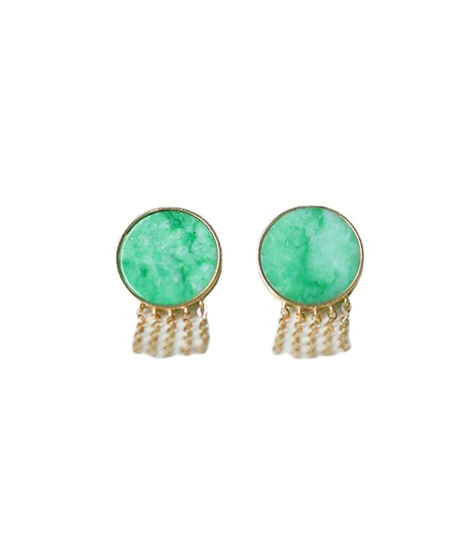 Boucles d'oreilles à pampilles en argent sterling vert surdoré avec jade QU042