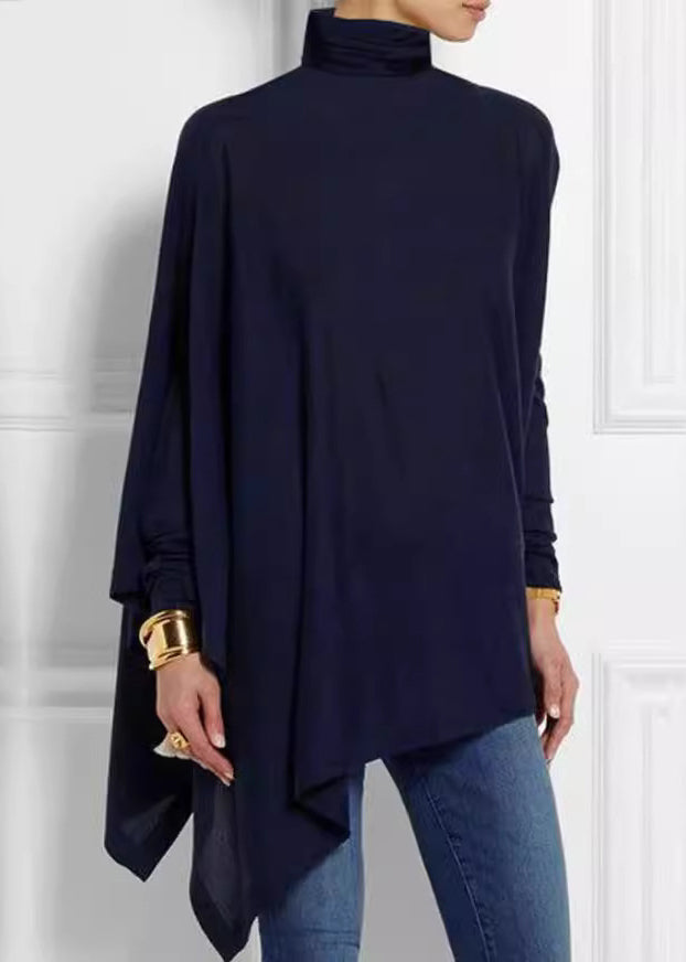 Asymmetrical Turtleneck Top Loose Spring Green