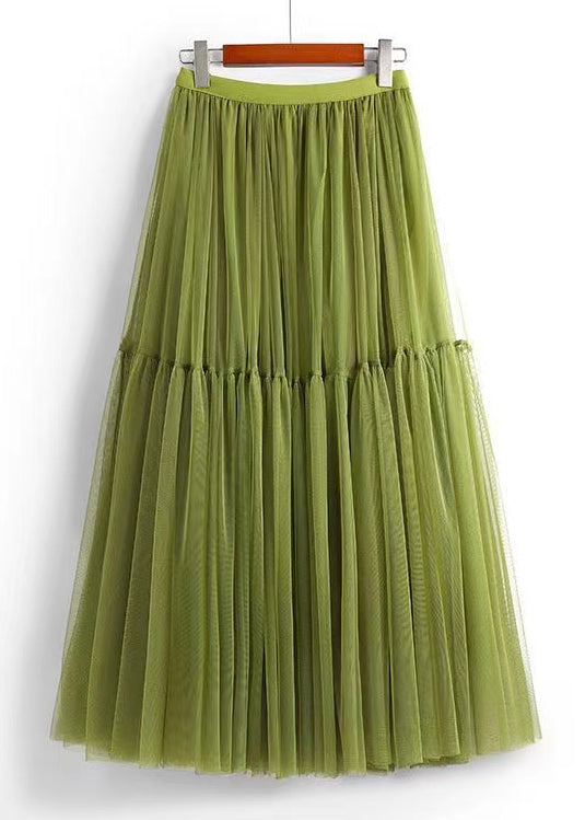 Loose Green Wrinkled Elastic Waist Tulle Skirts Summer Ada Fashion