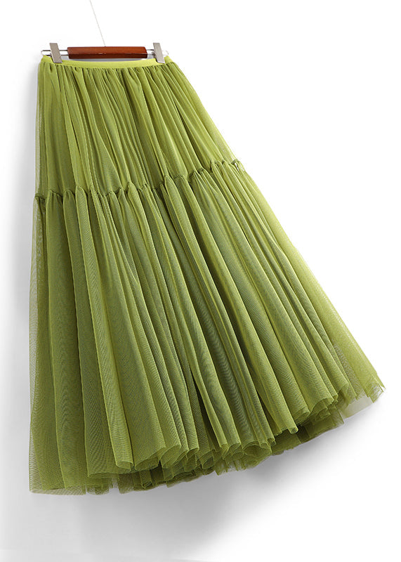 Loose Green Wrinkled Elastic Waist Tulle Skirts Summer Ada Fashion