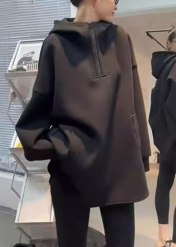 Lose Frühling Reißverschluss Kapuzen Sweatshirts Baumwolle Grau