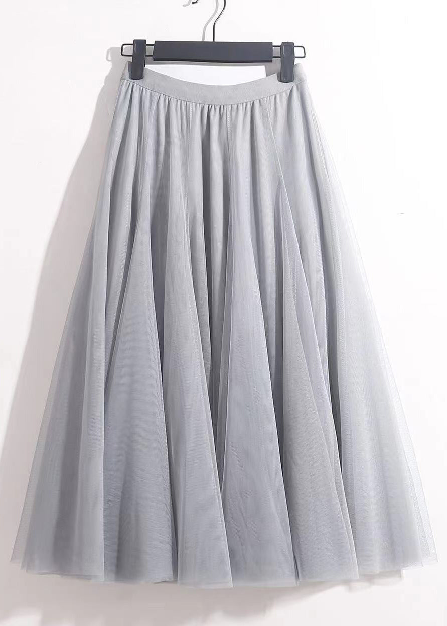 Loose Grey Solid Elastic Waist Tulle Skirts Summer AS1008 Ada Fashion