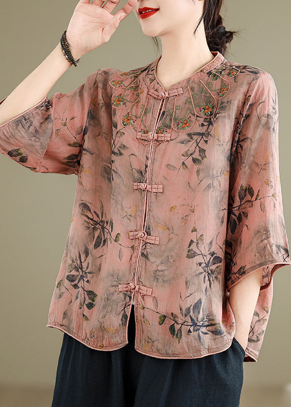 Loose Inki Pink Print Button Shirt Spring RX002