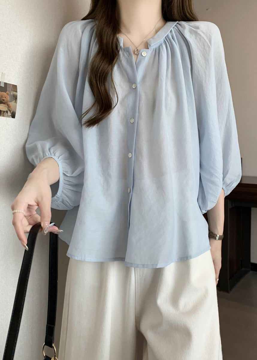 Chiffon Pan Peter Light Button Shirts Bracelet Blue Loose Collar