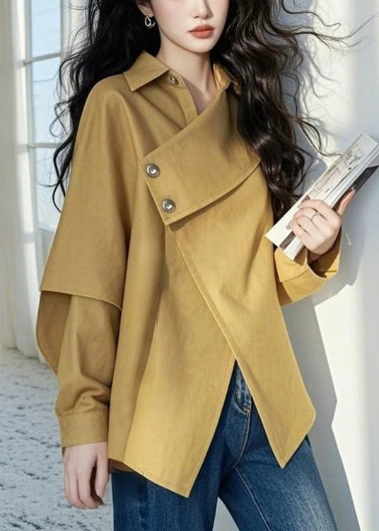 Trench Asymmetrical Light Khaki Button Coat Loose Cotton Fall