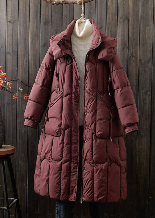 Loose Mulberry Hooded Pockets Fine Cotton Filled Coat Winter TI006