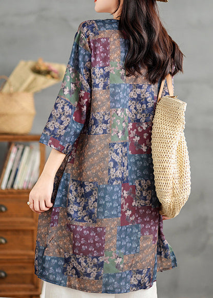 Loose Multi V Neck Print Long Shirts Long Sleeve UU026