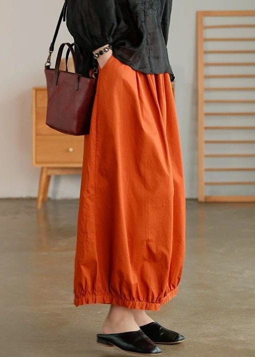 Lose Orange Taschen Elastische Taille Baumwolle Crop Pants Sommer VV051