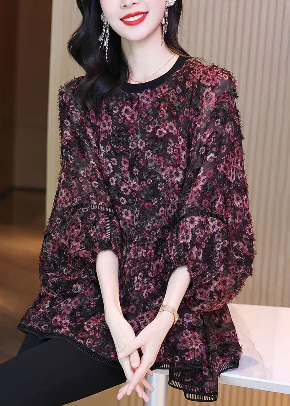 Loose Photo Color O Neck Print Chiffon Shirt Spring Ada Fashion