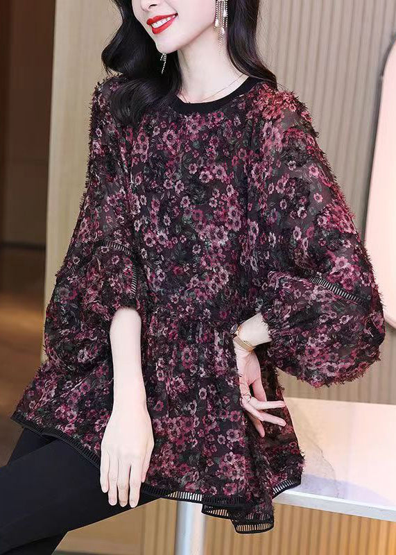 Loose Photo Color O Neck Print Chiffon Shirt Spring Ada Fashion