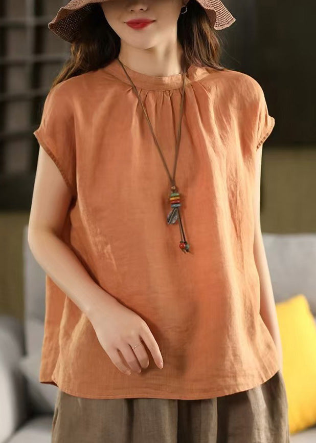 Summer Both Sides Loose Shirt Linen Wear Button Pink On