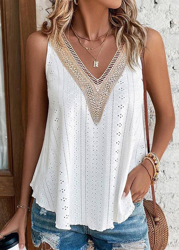 Sleeveless Hollow Out Pink Tank Loose Thin