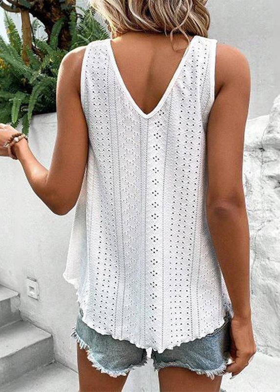 Sleeveless Hollow Out Pink Tank Loose Thin