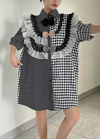 Loose Plaid Asymmetrical Ruffled Cotton Shirts Dresses Summer XX066