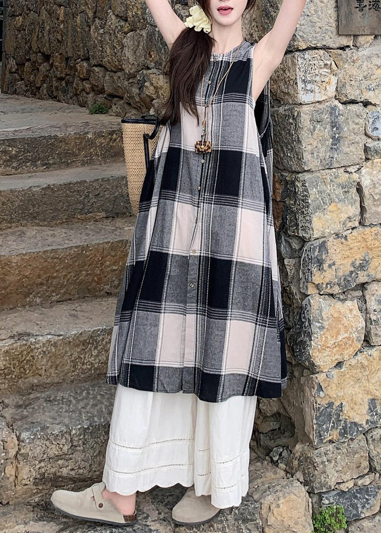 Cotton Dress Loose Pants Plaid Wide Shirts White And Two Leg