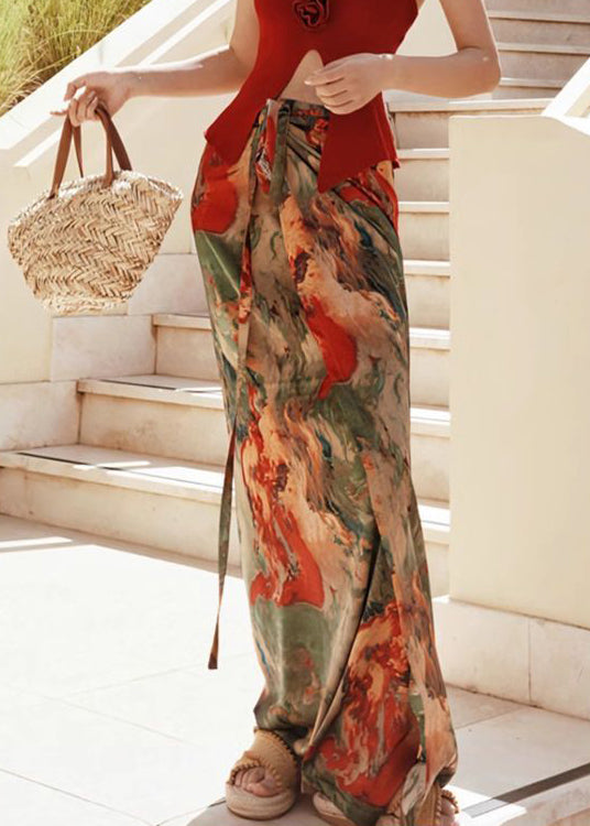 Lace Print High Skirts Summer Waist Silk Loose Up