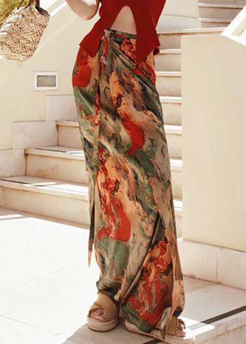 Lace Print High Skirts Summer Waist Silk Loose Up