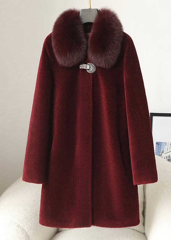 Loose Purple Fur Collar Button Woolen Coats Winter RC013