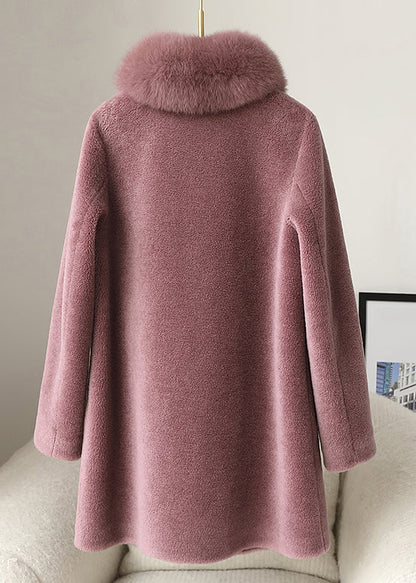 Loose Purple Fur Collar Button Woolen Coats Winter RC013