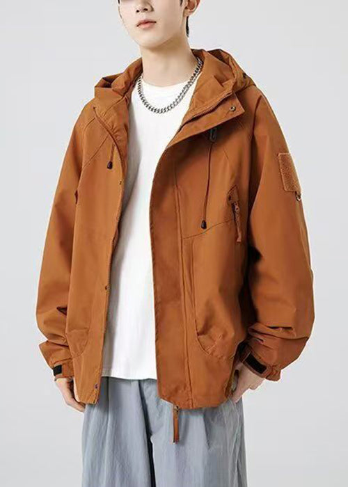 Hooded Loose Cotton Men Drawstring Pockets Purple Spring Coat