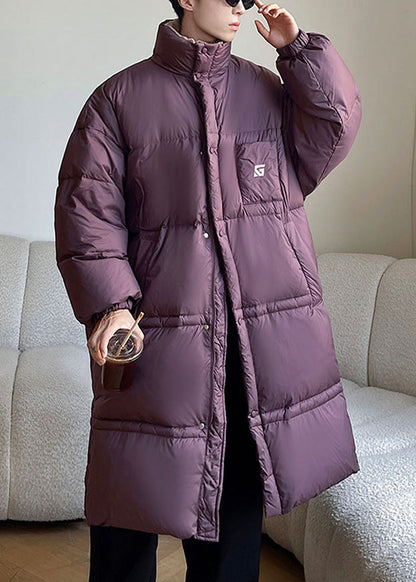 Loose Purple Stand Collar Pockets Duck Down Men Down Coat Winter RJ011