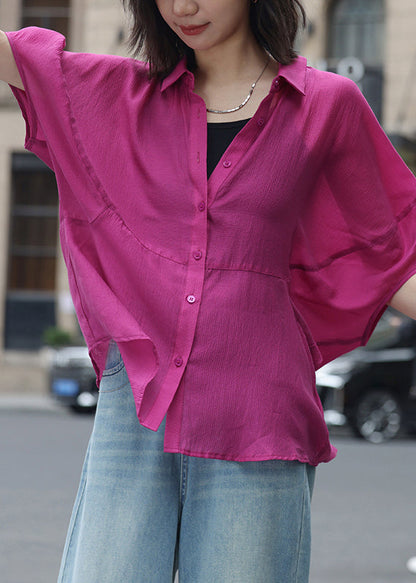 Loose Rose Peter Pan Collar Button Shirt Summer WW037