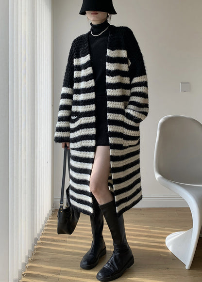 Loose Striped V Neck Striped Knit Loose Cardigan Winter WY018