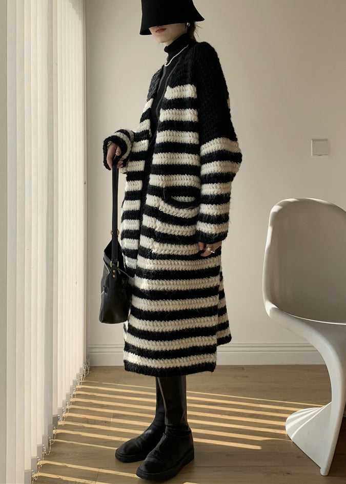 Loose Striped V Neck Striped Knit Loose Cardigan Winter WY018