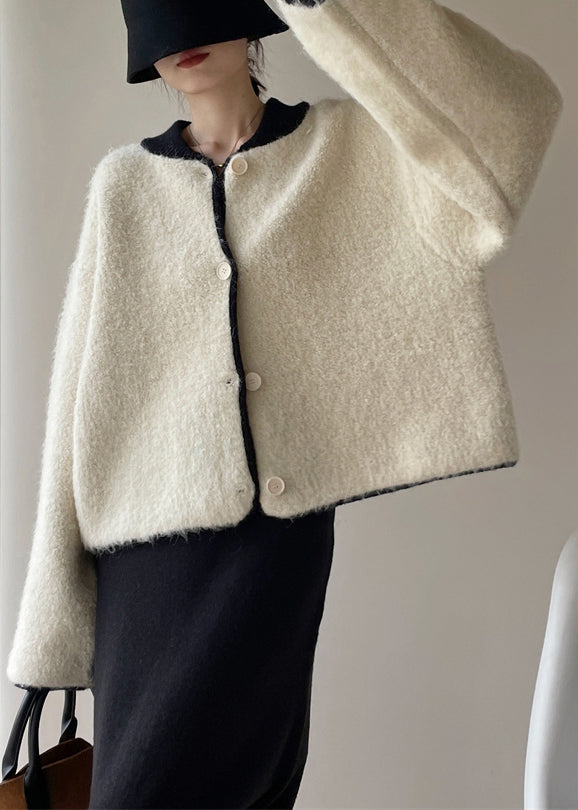 Loose White Button Thick Patchwork Woolen Coats Winter WY005